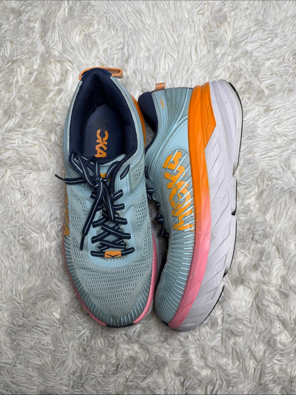 Hoka One One Women's Light Blue with Orange & Pink Running Shoes
